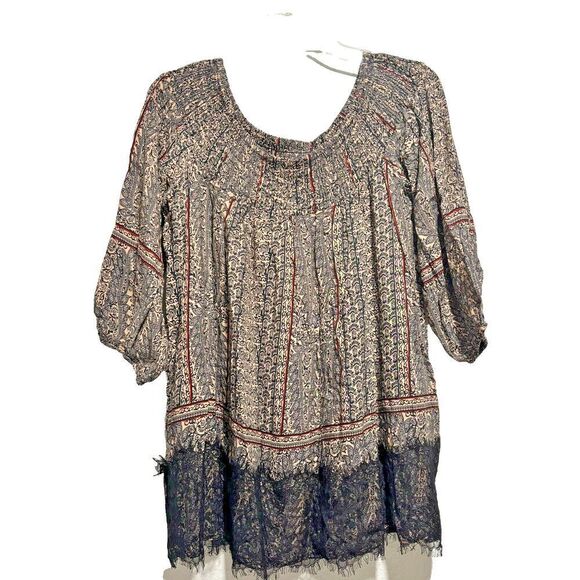 NWT Anthropologie Vanessa Virginia Off Shoulder Blouse M Black Motif Boho Floral - Picture 1 of 9